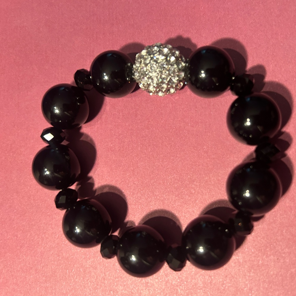 BN Elegant Black Silver & ✨ rhinestone Beaded Bracelet